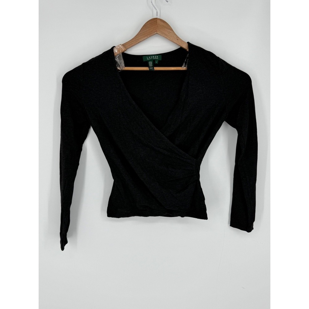 Lauren Ralph Lauren Gray Knit V-Neck Sweater Size Small Stretch Designer M9
